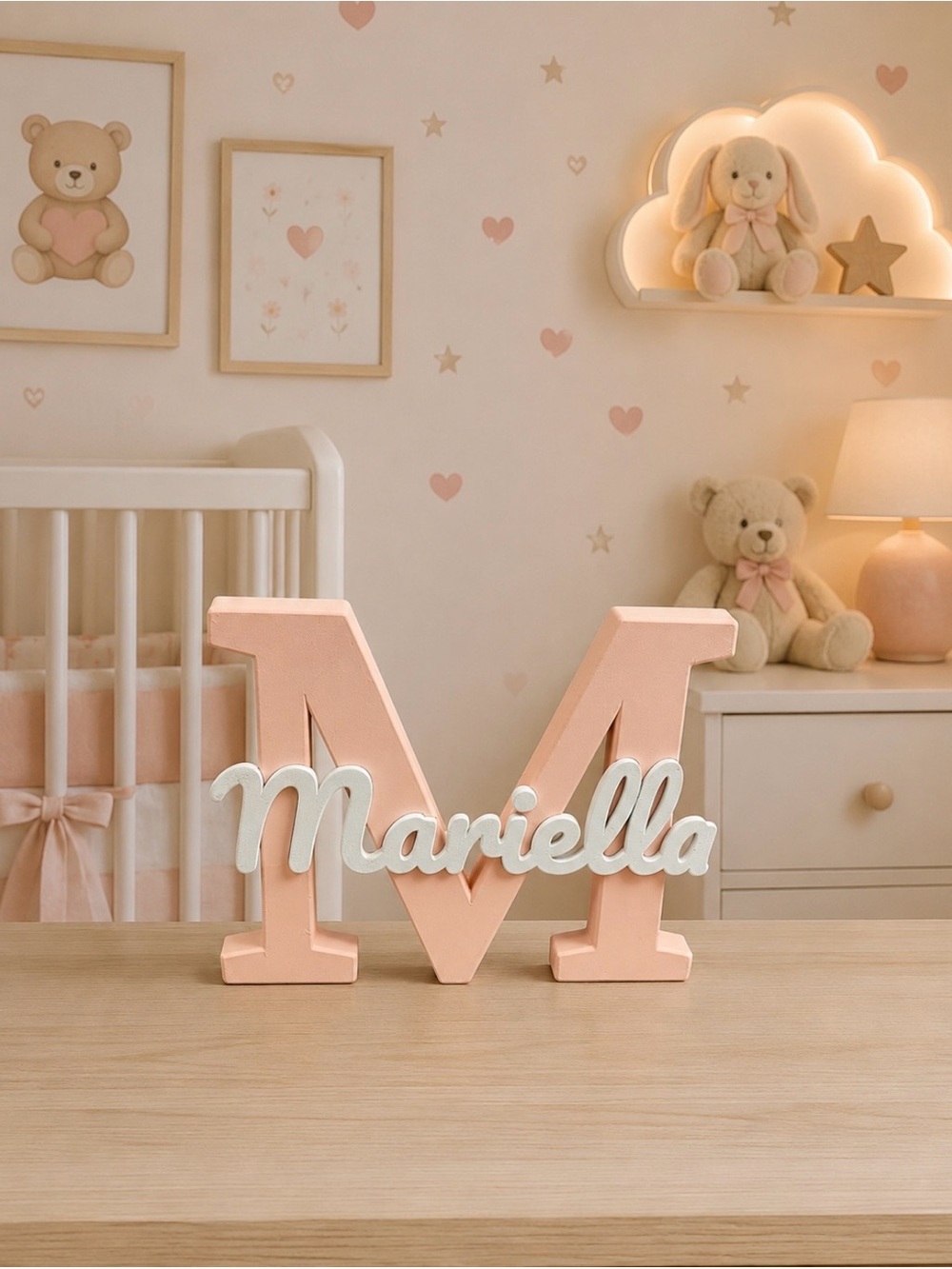Personalized Name Letter "Mariella" - Pink & White Nursery Decor